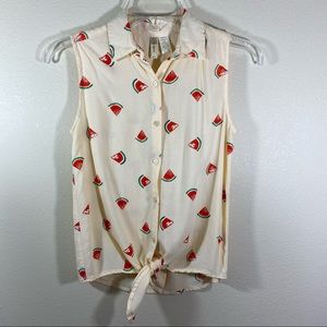 Japna Watermelon Button down Collar Sleeveless top